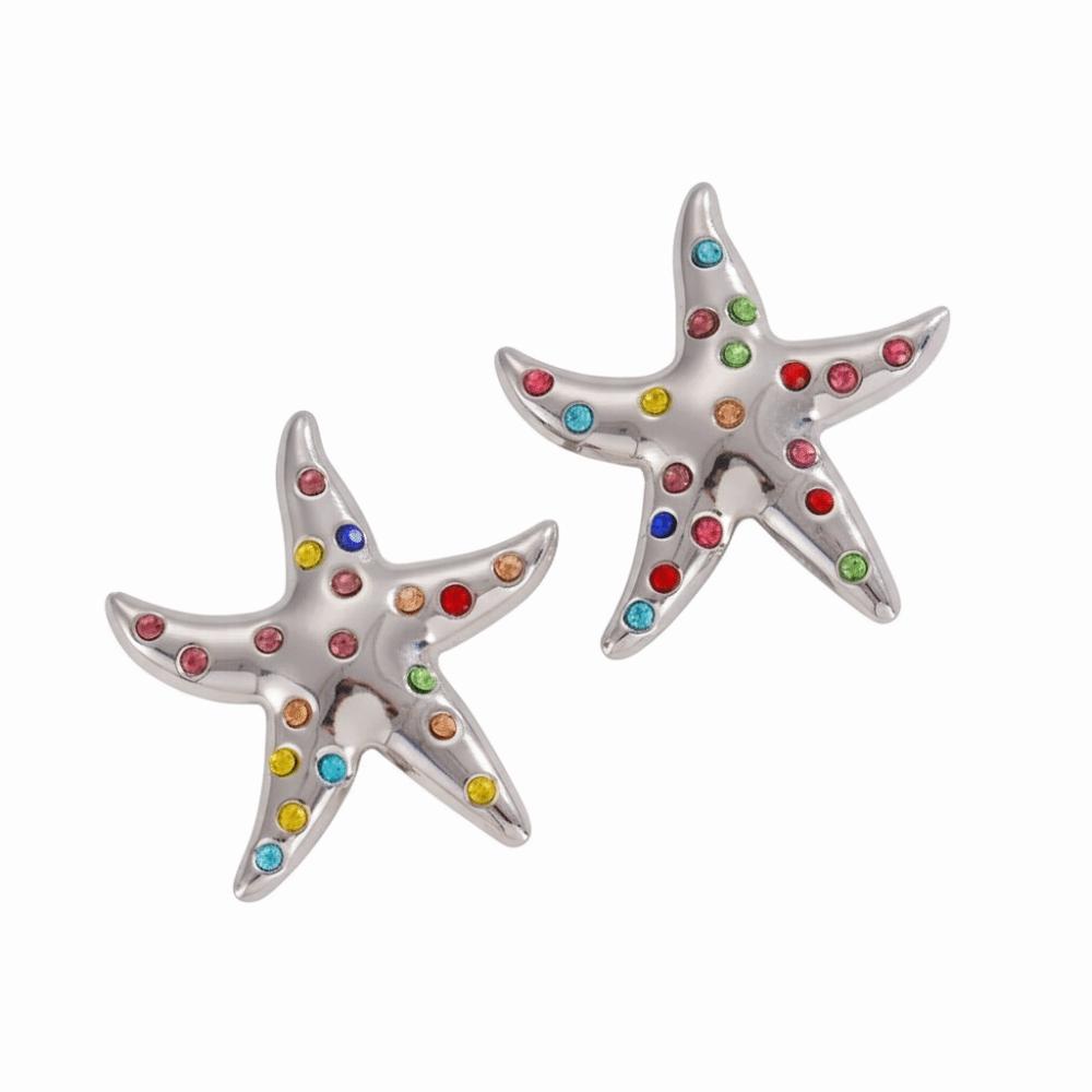 Luxury Starfish Stud Earrings Colorful Drop Earrings Trendy Crystal Stud Earrings for Women