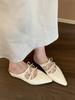 Fashion Retro Pleated Pumps Women Sexy Shoes Lace Up Solid Pointy Toe Chunky Med Heels New Style Pumps Summer Casual Shoes Designer