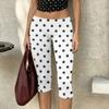Women’s Polka Dot Print Milk Silk Capri Pants High Waist Stretchy Slim Fit Elastic Waistband Lightweight Casual Trousers for Daily Wear