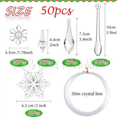 50 Decorazioni Trasparenti a Forma di Ghiacciolo e Fiocco di Neve per Albero di Natale da Appendere Fai da Te