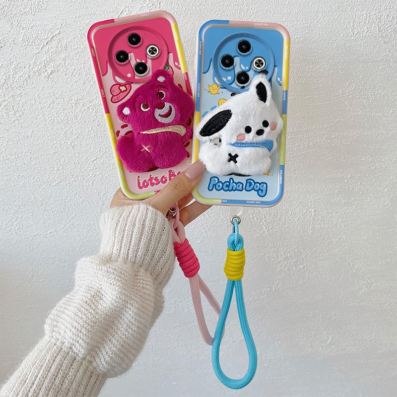 KEYSION Cute 3D Cartoon Plush Case for Infinix Spark 30C with Lanyard Soft Silicone Shockproof Phone Cover for Infinix Spark 30C