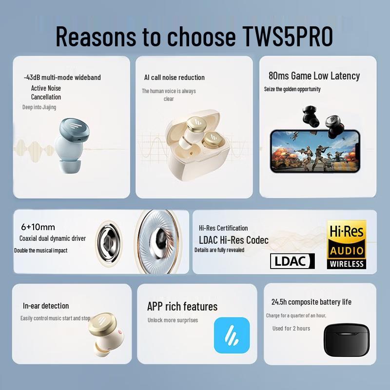 Edifier TWS5 PRO True Wireless Active Noise Cancelling Earbuds