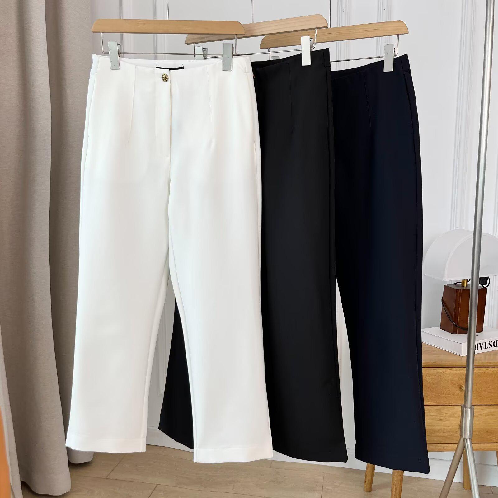 

2025 Spring Women s Fashion: High-Waisted Slim Fit Straight-Leg Pants Medium