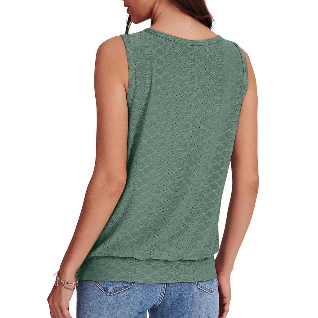 Damenmode Rundhals Ärmelloses Tanktop Farbe Lässiges Oberteil