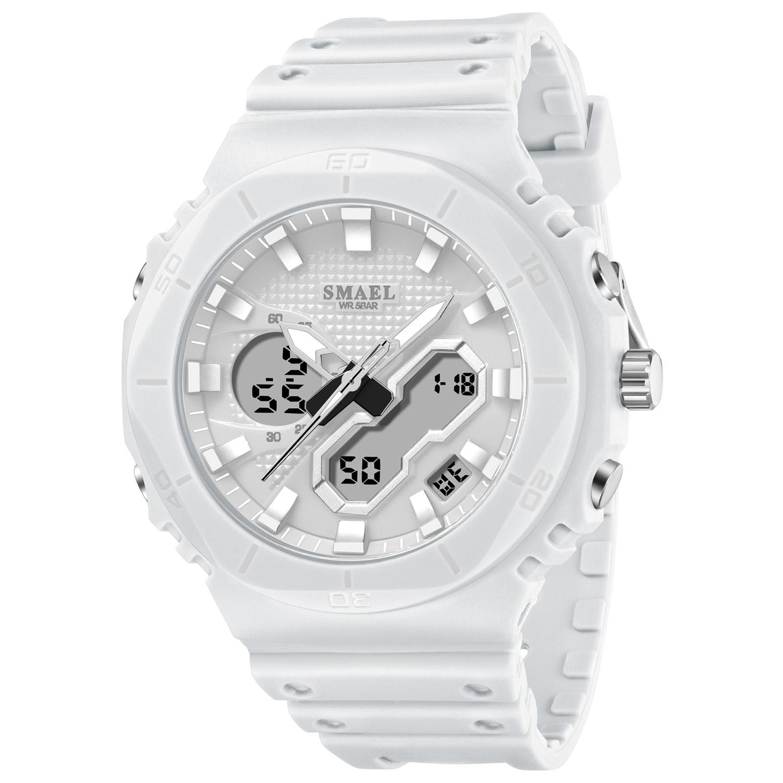 Sports Watches 50M Waterproof Dual Time Display Couples Watches Men 8120 White Watches Digital Electronic Wristwatches LED белый
