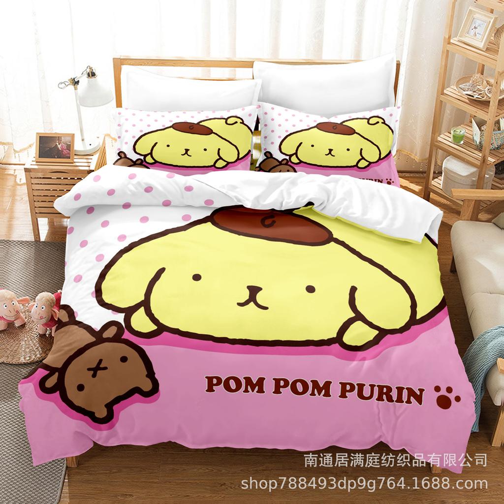 Cute Pom Pom Purin Bedding Sets Comforter Quilt Bed Cover Duvet Cover Pillow Case 2-3 Pieces Sets Kids Adult Size Bedroom Decor