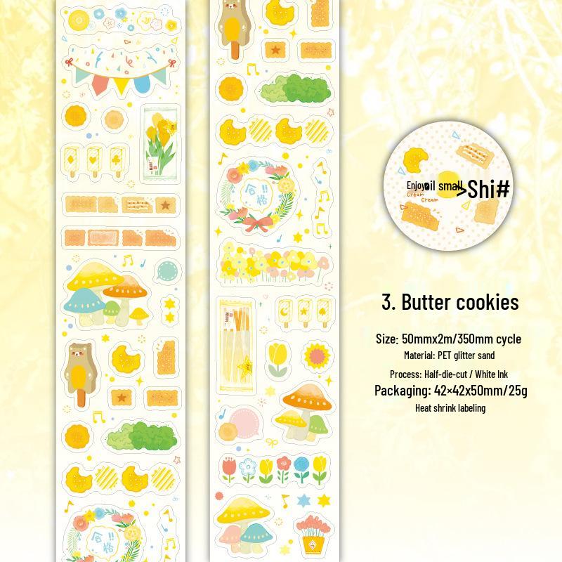 

Twilight Warm Sun Stroll Glitter Sand PET Die-cut Adhesive Tape for Journaling & DIY Decoration