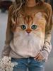 Cute Cat Printed Long Sleeved T-shirt