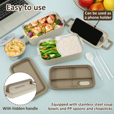 2000ML Lunch Box Microwavable Bento Box Double Layer Leakproof Stainless Steel Food Container Portable Students Adults School