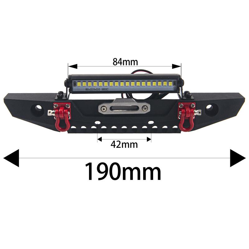 Metal Front Bumper with Lights Bar Tow Trailer for Traxxas TRX-4 Axial SCX10 90046 90047 SCX10 II 1/10 RC Crawler Car