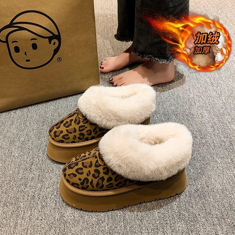 thick-soled snow boots women's velvet warm leopard print new winter fluffy cotton shoes bread shoes