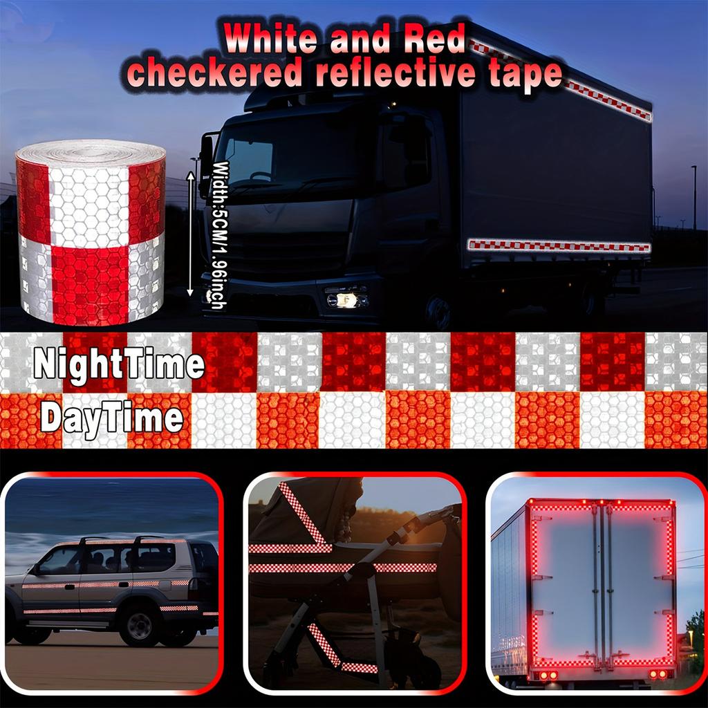 Reflective Sticker Square Grid Checkered Pattern Reflector Tape Red Yellow Fluorescent White Reflect Film For Truck Car Road