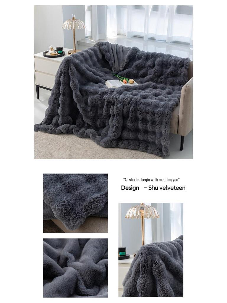 Cozy Plush Faux Rabbit Fur Blanket - All-Season Sofa or Office Nap Cover