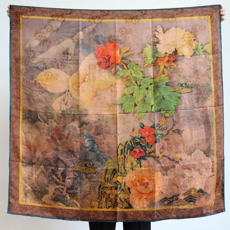 Genuine silk Xiangyun gauze scarf, hidden pattern jacquard large square scarf, high-end gift silk scarf shawl 108*108CM