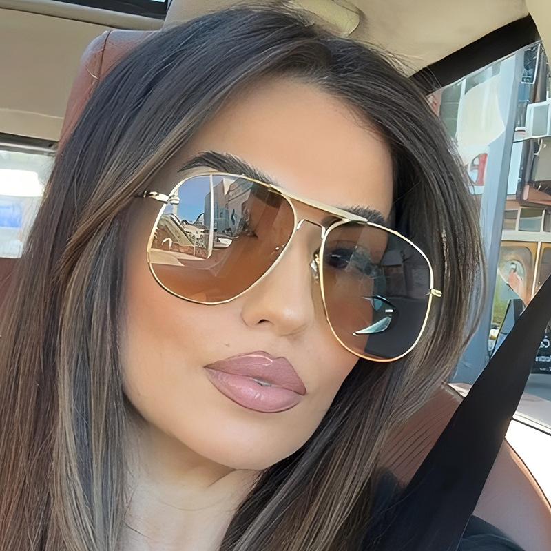 Women's sunglasses, men's and women's fashion large-frame double-beam metal sunglasses