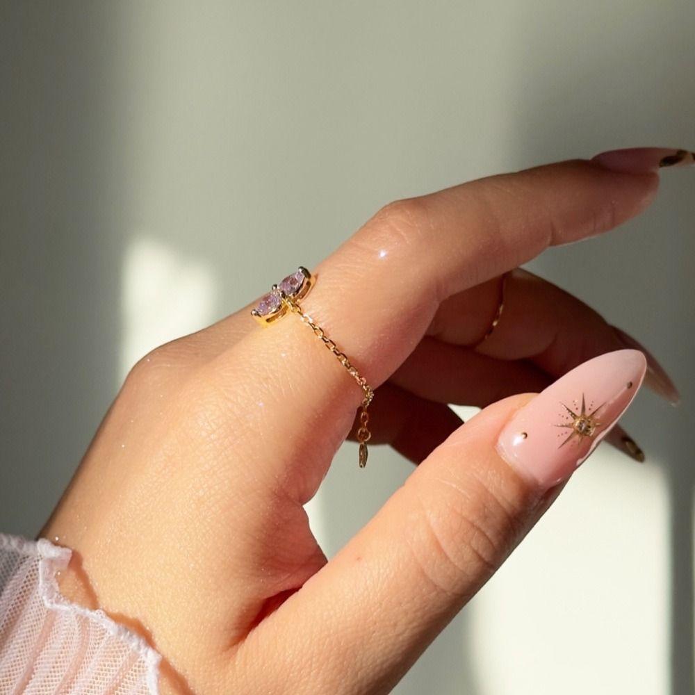 Exquisite Zirconia Chain Rings Minimalist Women Link Chain Ring Adjustable Chain Ring Wedding