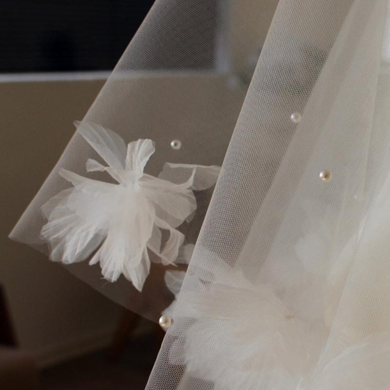 Flower Beaded Veil Wedding Veil Bridal Shower Headwear Photoshooting Accessory