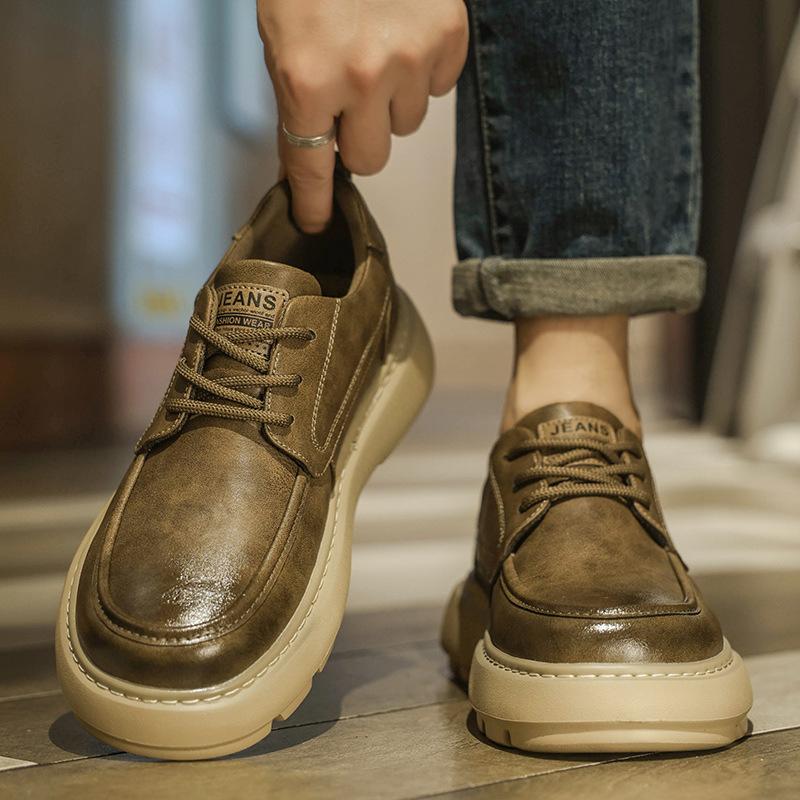 New Autumn British Retro Leather Board Shoes Casual Leather Shoes Platform Heightening Sports Shoes