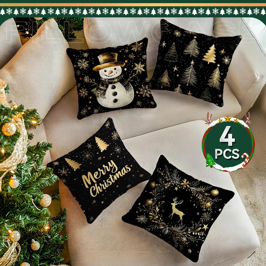 Black Gold Christmas Pillowcase Printed Polyester 45x45cm Throw Pillowcover Decorative Sofa Cushion Pillowslip Home Decor
