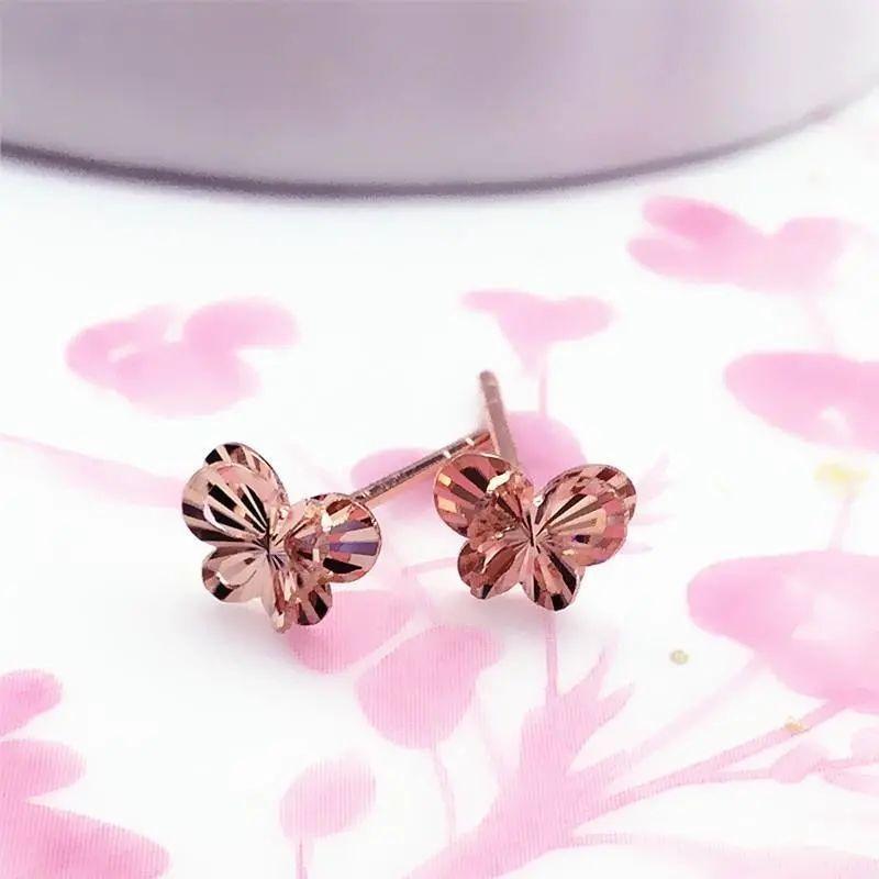 Фиолетовые Золотые Серьги-Гвоздики с Цветком и Бабочкой для Автомобиля, Маленькие Элегантные Серьги-Гвоздики с Покрытием из Розового Золота, Полые Серьги-Гвоздики, Украшения