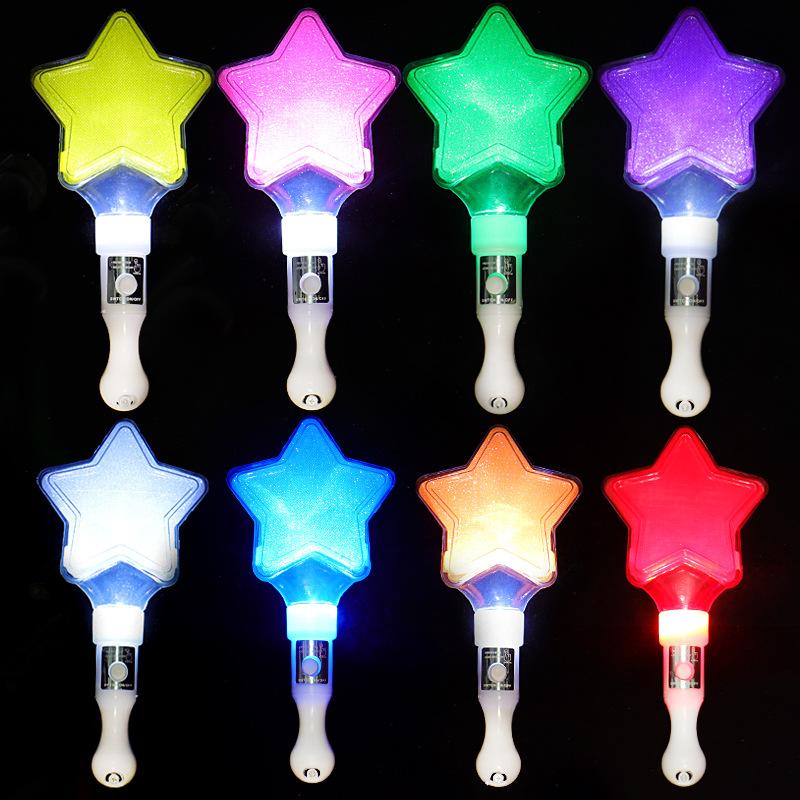 Fun Glowing Colorful Five Pointed Star Flash Light LED Stick Fairy Wand Cheer Luminous Toy Party Decoration Glow Party 10pcs