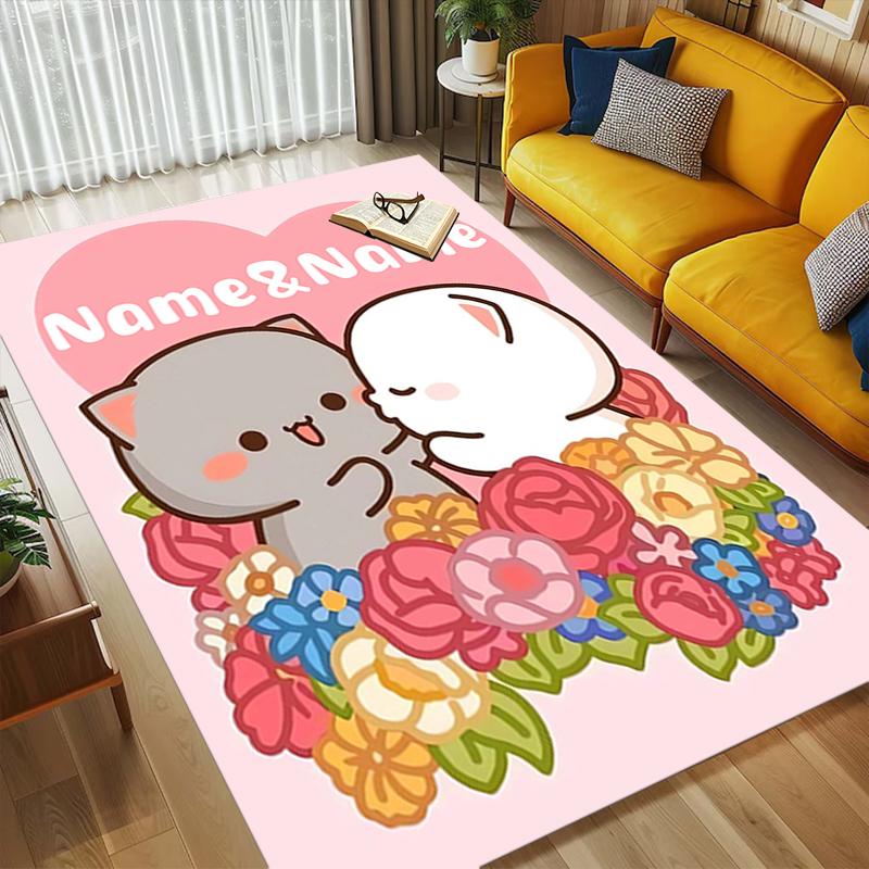 Custom Name Angel Cats Living Room Non-Slip Area Rug Soft Carpet for Bedroom Kids Playroom Sofa Office Home Decor Doormat