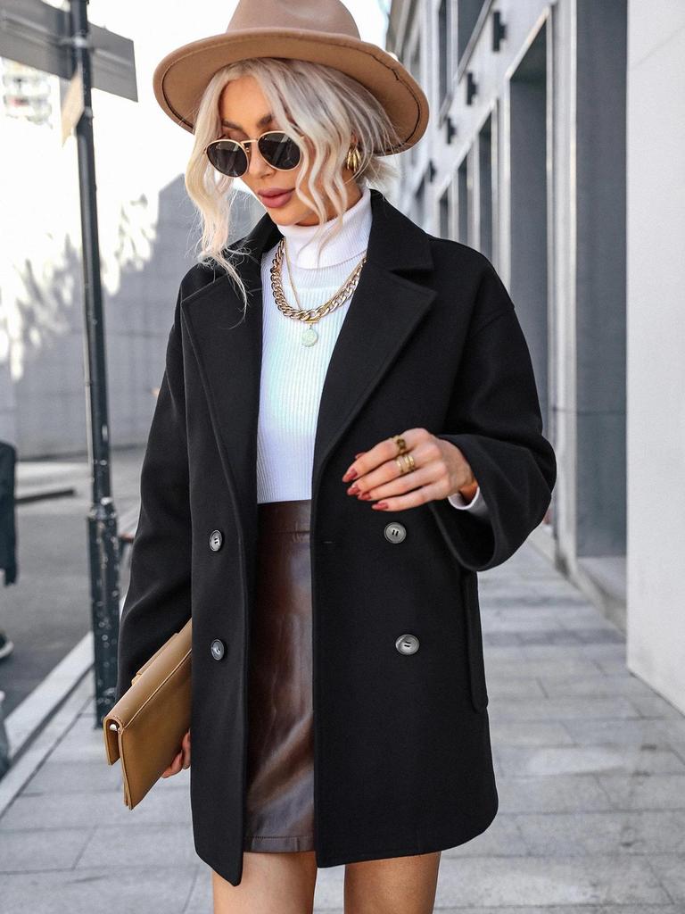 European & American Women's Woolen Long Sleeve Lapel Overcoat