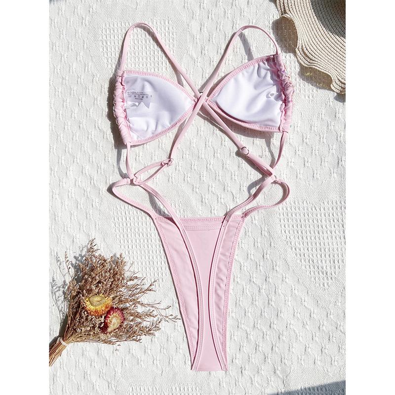 New Sexy Hollow Out One Piece Swimsuit Micro Thong Mini Women Swimwear Shiny Sequins Patchwork Bather Bathing Suit