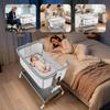 Height Adjustable Bedside Crib 3 In 1 Baby Bassinet Rocking Bassinet with Soft Mattress Wheels Bassinets 6 Adjustable Easy Folding Portable