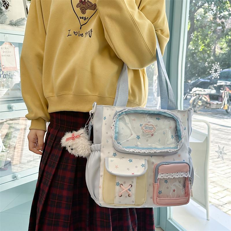 Women's Contrast Shoulder Bag Stars Print College Style Crossbody Bag