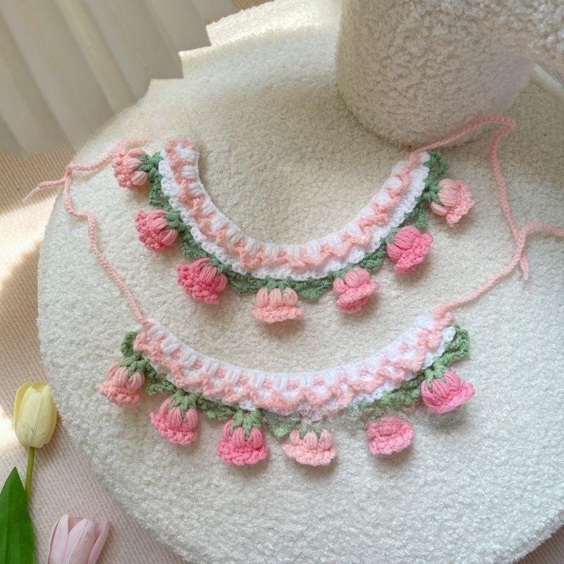 Pet Cat Dog Knitted Flower Scarf Pet Drool Bib Cute Photo Accessory Dog Accessories for Small Dogs Puppy Accessories