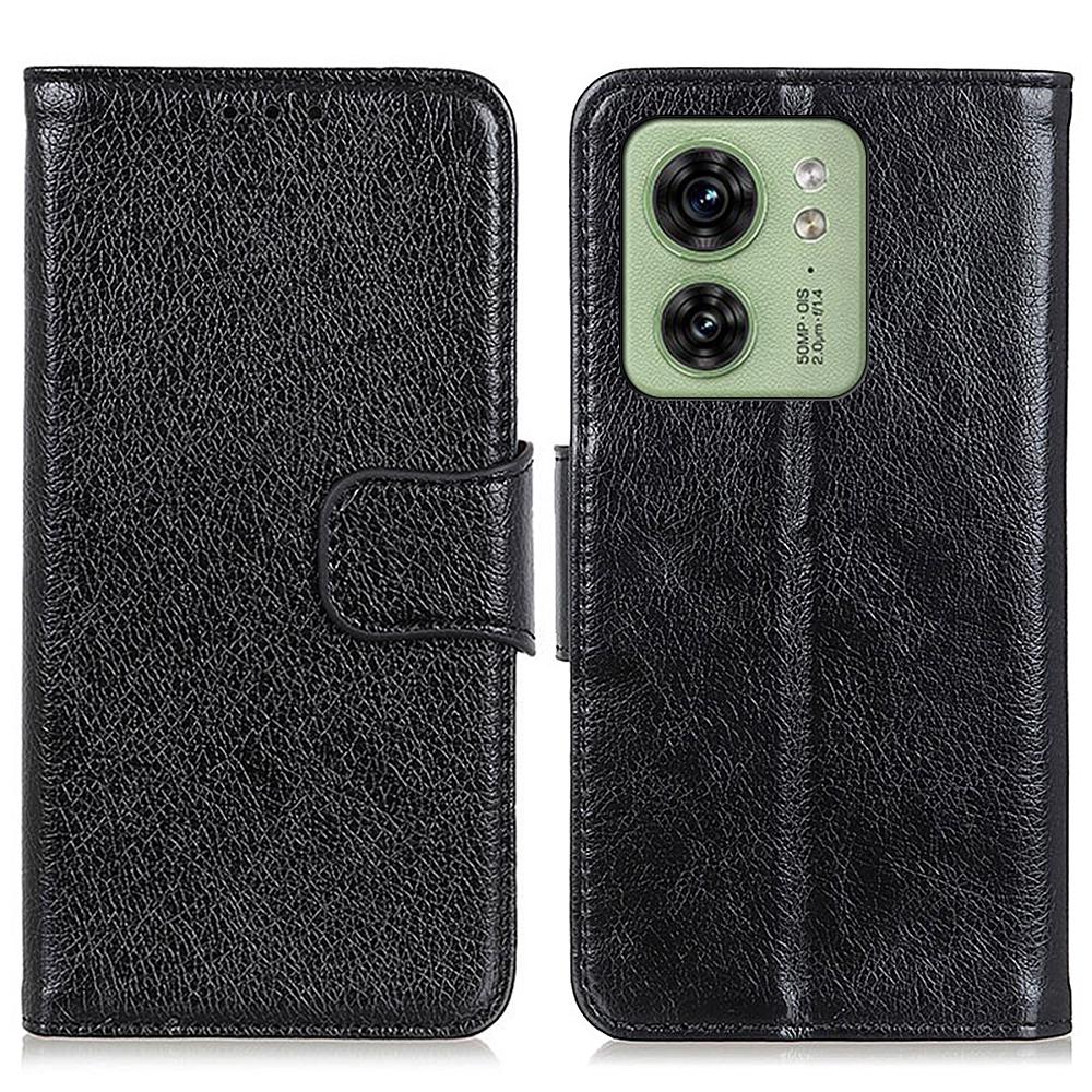 

For Motorola Edge 40 5G Dustproof Split Leather Phone Case Nappa Texture Protective Cover with Stand Wallet Black