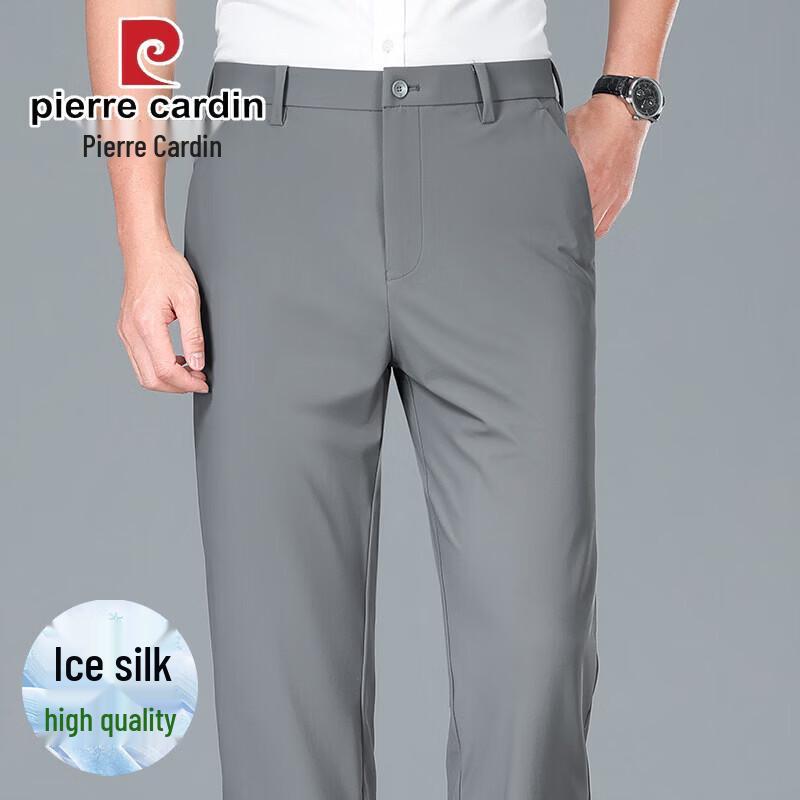 Pierre Cardin Men's Thin Ice Silk Business Casual Straight-Leg Trousers