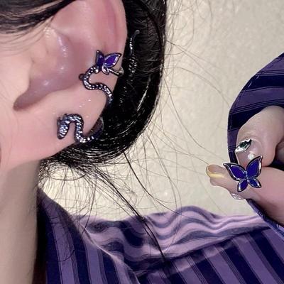 Exaggerated Asymmetric Snake Ear Cuff Clip Wrap Earring for Women Men Punk Cartilage Alloy Butterfly Earrings Jewelry Gifts