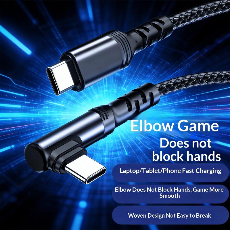 100W Fast Charging Type C Right Angle Cable High Speed Data Transfer Cord for Gamer Mobile Phone Charging Use