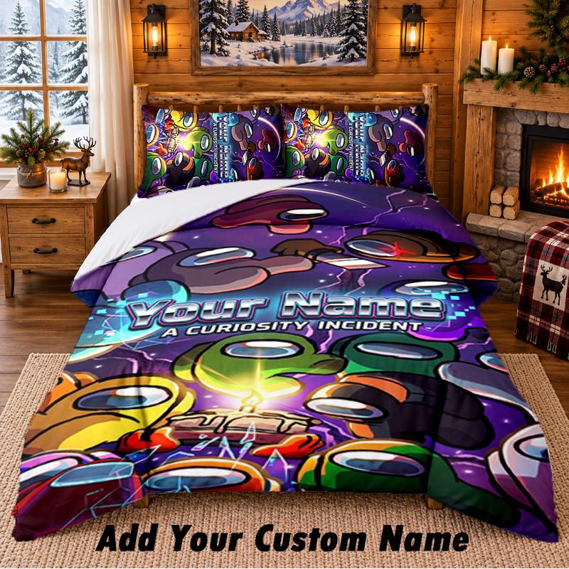 Among Us Custom Name 3Pcs Bedding Set 1 Bed Sheet 2 Pillowcases Bedroom Home Decor