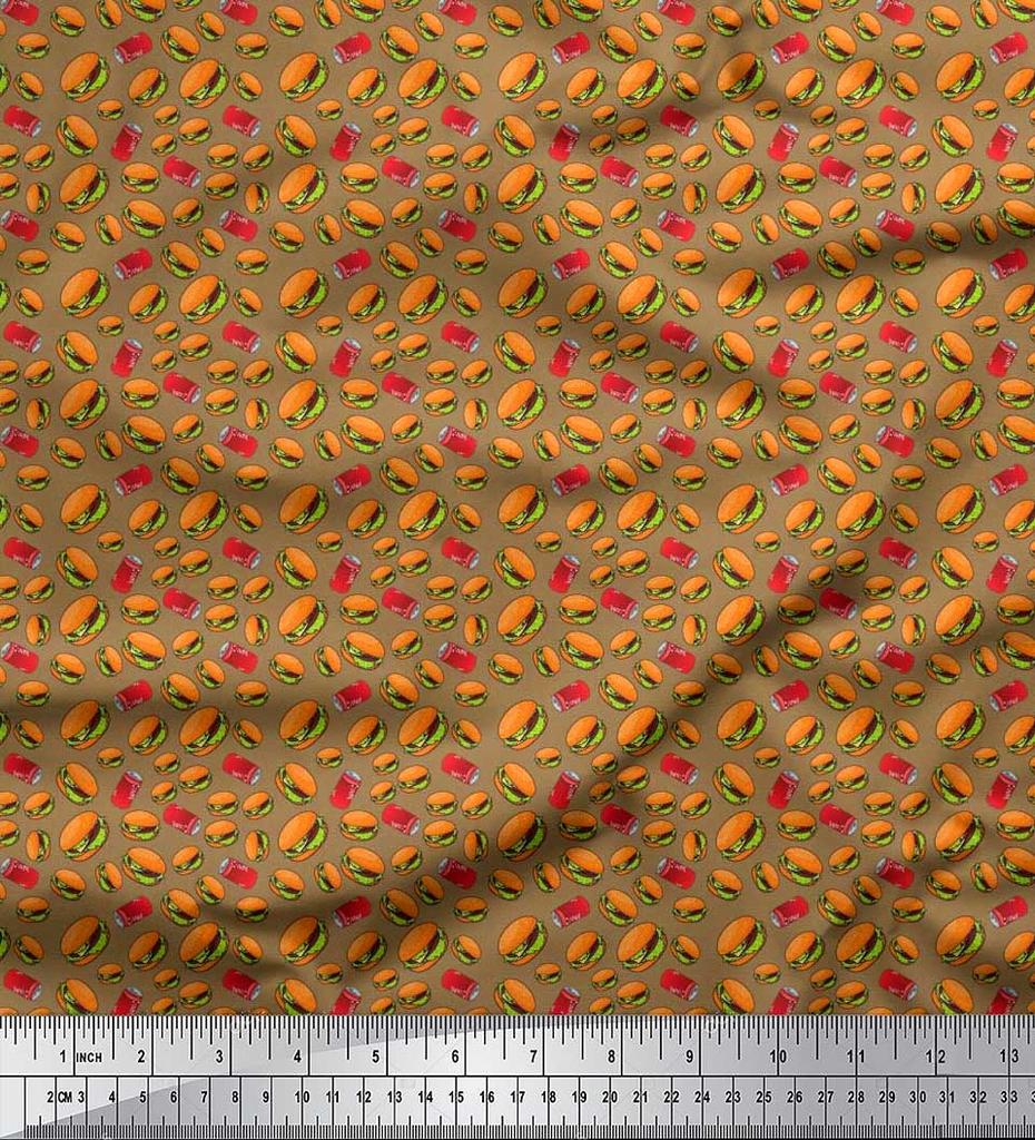 Soimoi Japan Crepe Satin Fabric Coke & Burger Food Printed Craft Fabric by the Metre 42 Inch