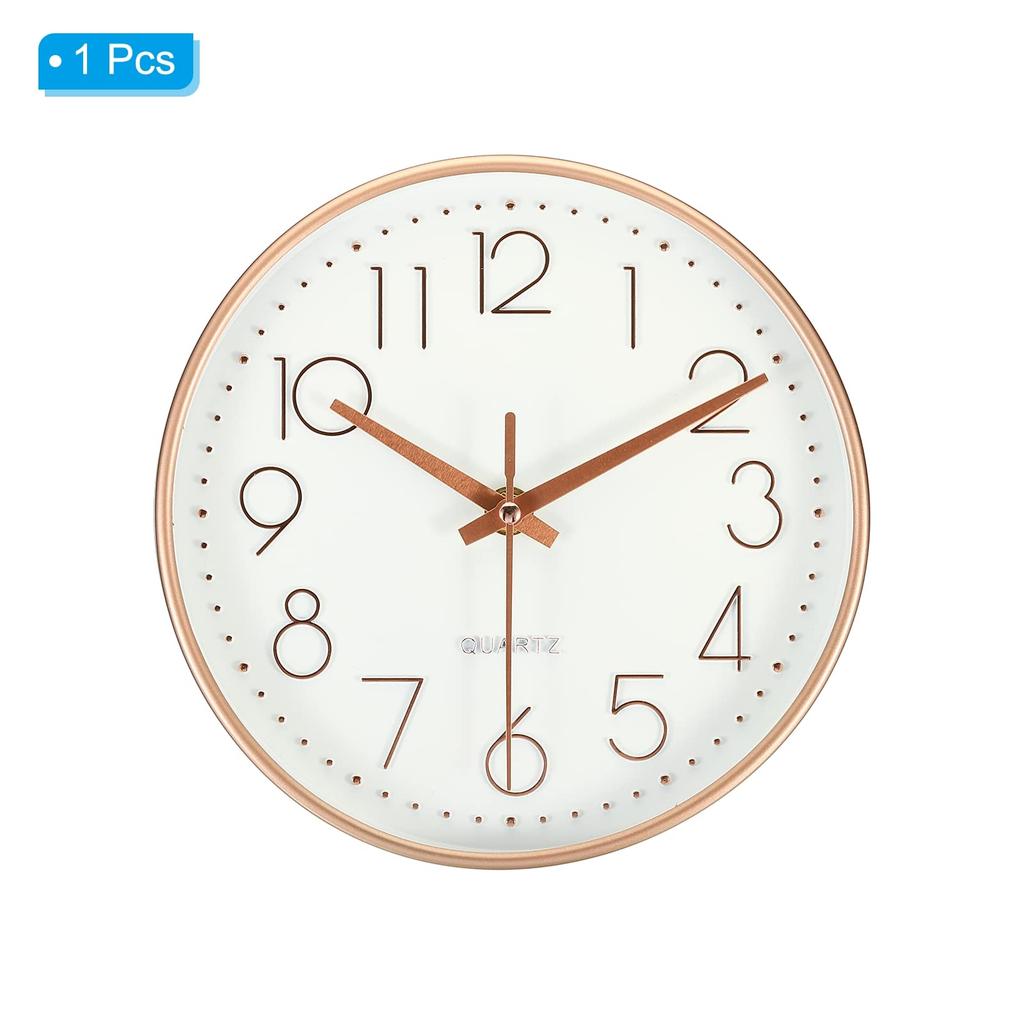 PATIKIL 20cm Wall Clock, Silent, Non-Tickling, Round Wall Clock, for Office, Bedroom, Decorative Use, White & Gold