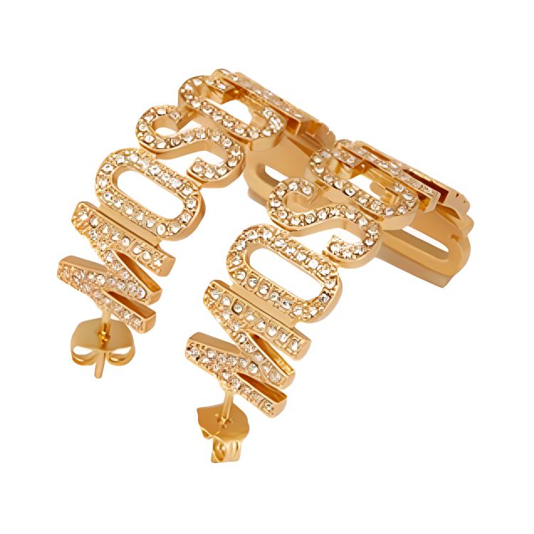 Moschino Logo Letter Rhinestone Metal Earrings Women earrings Gold AEF24171A91708434