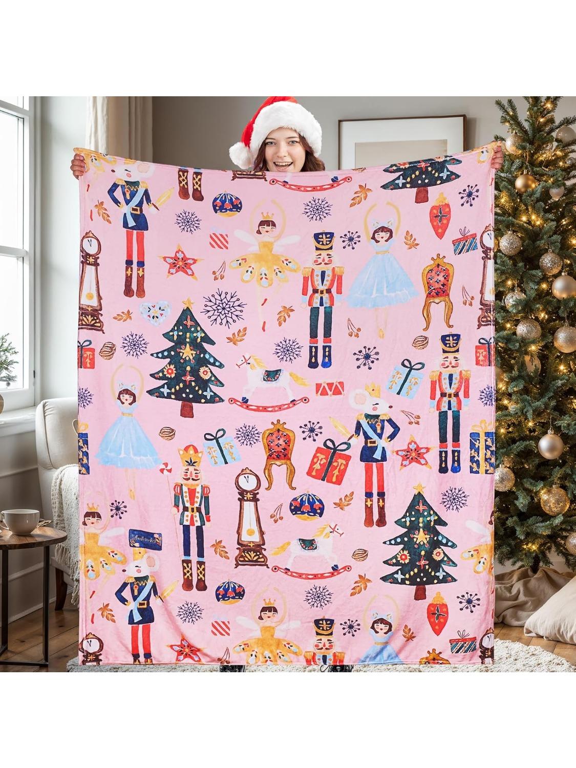 Nutcracker Blanket Fuzzy Christmas Nutcracker Throw Blanket with Soldier Fairy Prince Mouse Gift Pattern Decorative Blanket for 75x90cm