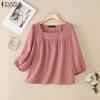 ZANZEA Women Square Collar Summer Casual 3/4 Sleeve Blouse