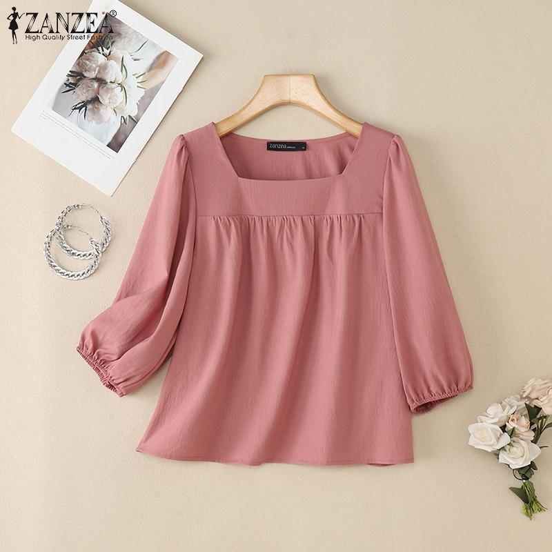 ZANZEA Women Square Collar Summer Casual 3/4 Sleeve Blouse