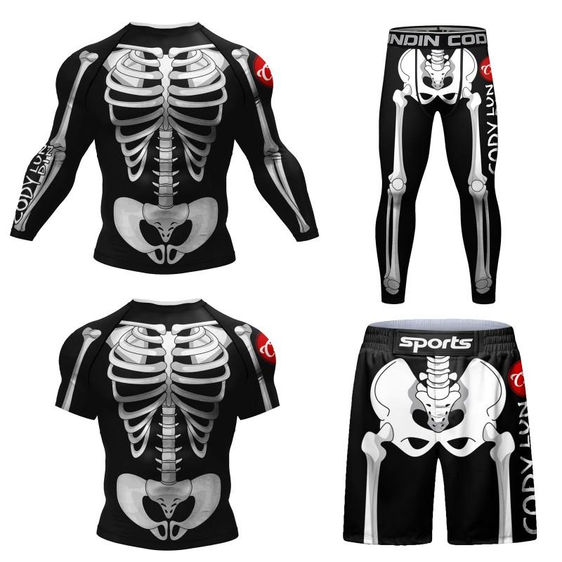 Completo Atletico Uomo Asciugatura Rapida a Compressione con Stampa Digitale - Set Sportivo 4 Pezzi Palestra Corsa Allenamento all'Aperto