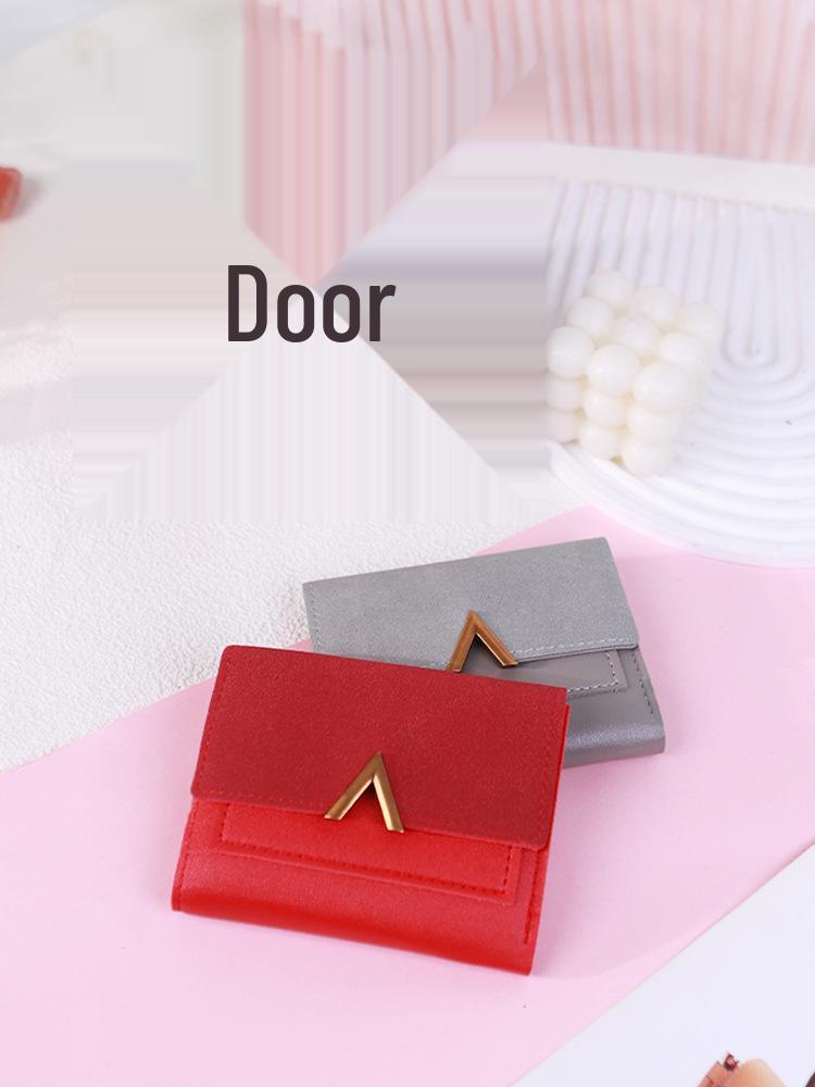 New Style Tri-fold Ladies' Wallet - V-shaped Retro Card Holder, Frosted PU Leather, Simple Student Money Clip