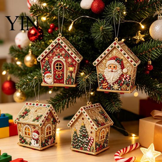 Kreatives Geschenk für Erwachsene DIY Weihnachts-Perlenkunst Malerei Hängender Anhänger Bausatz, 3D Perlen Lebkuchenhaus Dekoration Haus Handgemachte Miniatur