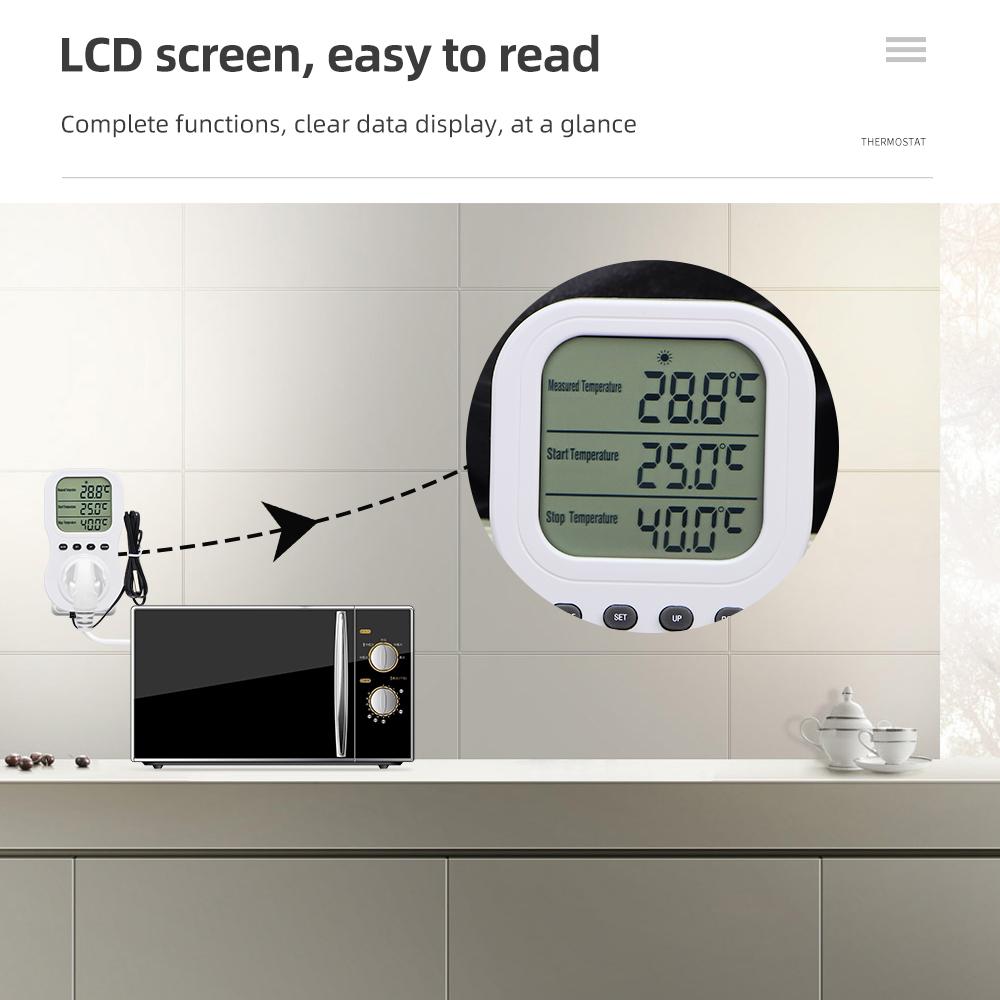 2025 Digital  Display Temperature Controller Switch Multi-Function Smart Thermostat Timer Socket Heating Cooling with NTC Sensor