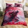Fashion Japanese Samurai Bedding Set Full Size Cherry Blossoms Duvet Cover Red Sun Hokusai Comforter Fuji Mountain Quilt Cover