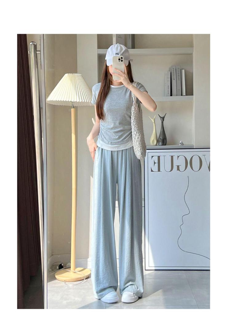 Women's Ice Silk White Wide-Leg Pants - Summer 2025 Collection