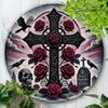 Vintage Gothic Metal Wall Art Tin Sign Halloween Skull Cemetery Decor