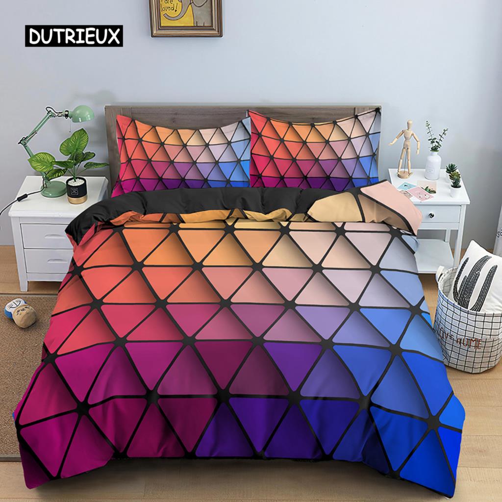 Geometric Printed Bedding Set Microfiber Colorful Lines Duvet Cover with Zipper Closure Queen King Size Quilt Cover Home Textile